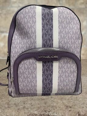 Michael Kors Jaycee Backpack MK Logo Purple & White Orchid Haze Center Stripe
